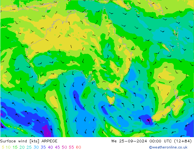 ветер 10 m ARPEGE ср 25.09.2024 00 UTC