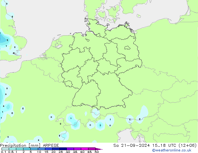 降水 ARPEGE 星期六 21.09.2024 18 UTC