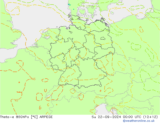 Theta-e 850hPa ARPEGE dom 22.09.2024 00 UTC