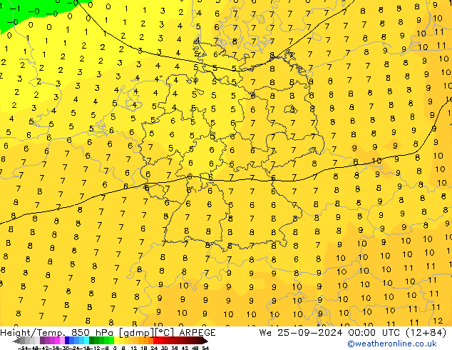 Yükseklik/Sıc. 850 hPa ARPEGE Çar 25.09.2024 00 UTC