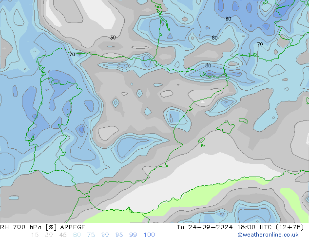 RV 700 hPa ARPEGE di 24.09.2024 18 UTC