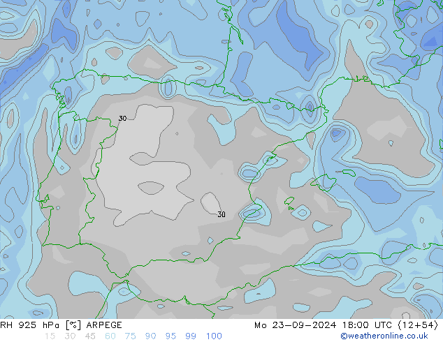 RH 925 hPa ARPEGE Mo 23.09.2024 18 UTC