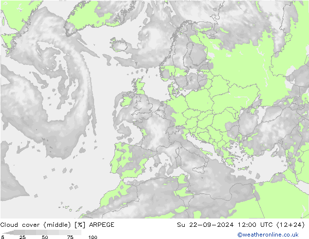 Nubes medias ARPEGE dom 22.09.2024 12 UTC