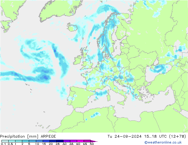 Niederschlag ARPEGE Di 24.09.2024 18 UTC