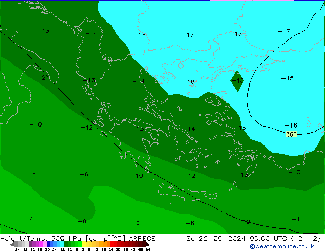 Height/Temp. 500 hPa ARPEGE Su 22.09.2024 00 UTC