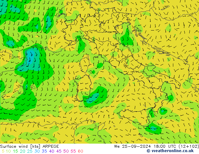 Bodenwind ARPEGE Mi 25.09.2024 18 UTC