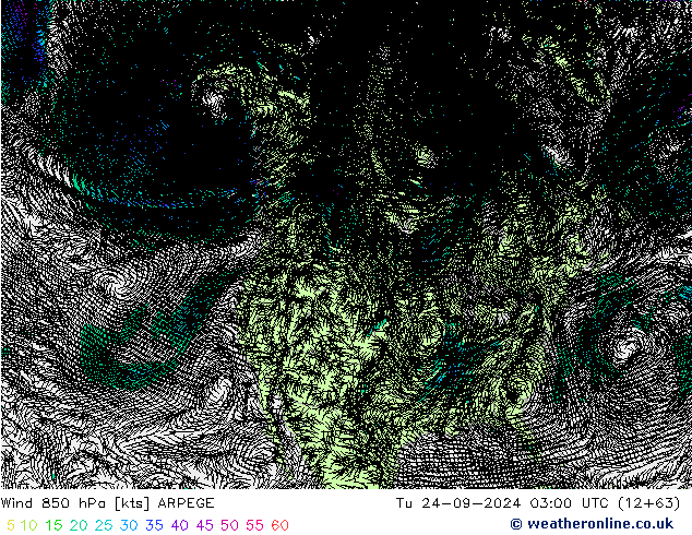 Wind 850 hPa ARPEGE Tu 24.09.2024 03 UTC