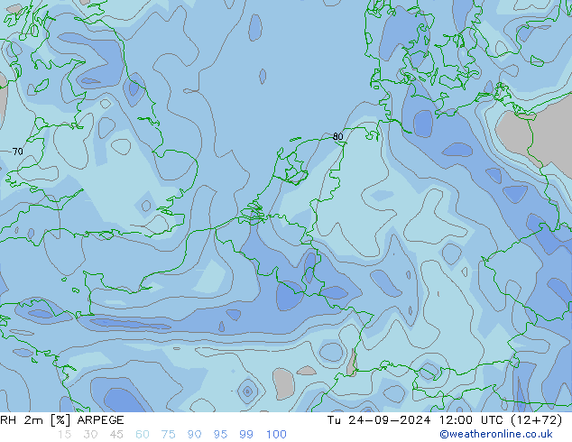 RH 2m ARPEGE Ter 24.09.2024 12 UTC