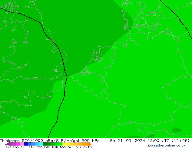 Thck 500-1000hPa ARPEGE 星期六 21.09.2024 18 UTC