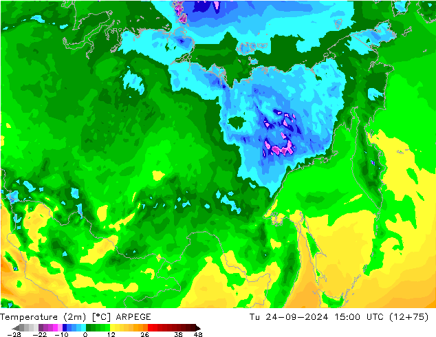 Temperature (2m) ARPEGE Tu 24.09.2024 15 UTC