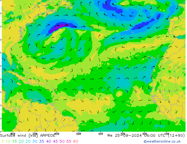 Rüzgar 10 m ARPEGE Çar 25.09.2024 06 UTC