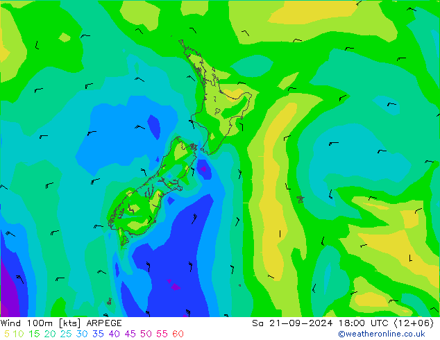 Wind 100m ARPEGE Sa 21.09.2024 18 UTC