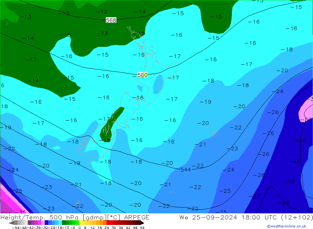 Height/Temp. 500 hPa ARPEGE We 25.09.2024 18 UTC