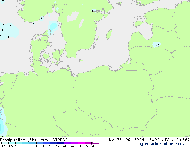 Totale neerslag (6h) ARPEGE ma 23.09.2024 00 UTC