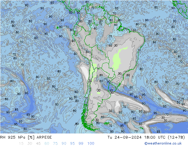 RH 925 hPa ARPEGE Di 24.09.2024 18 UTC