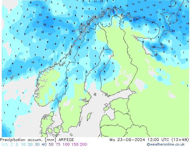 Nied. akkumuliert ARPEGE Mo 23.09.2024 12 UTC