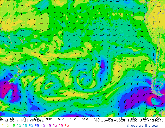 Wind 50m ARPEGE Mo 23.09.2024 18 UTC