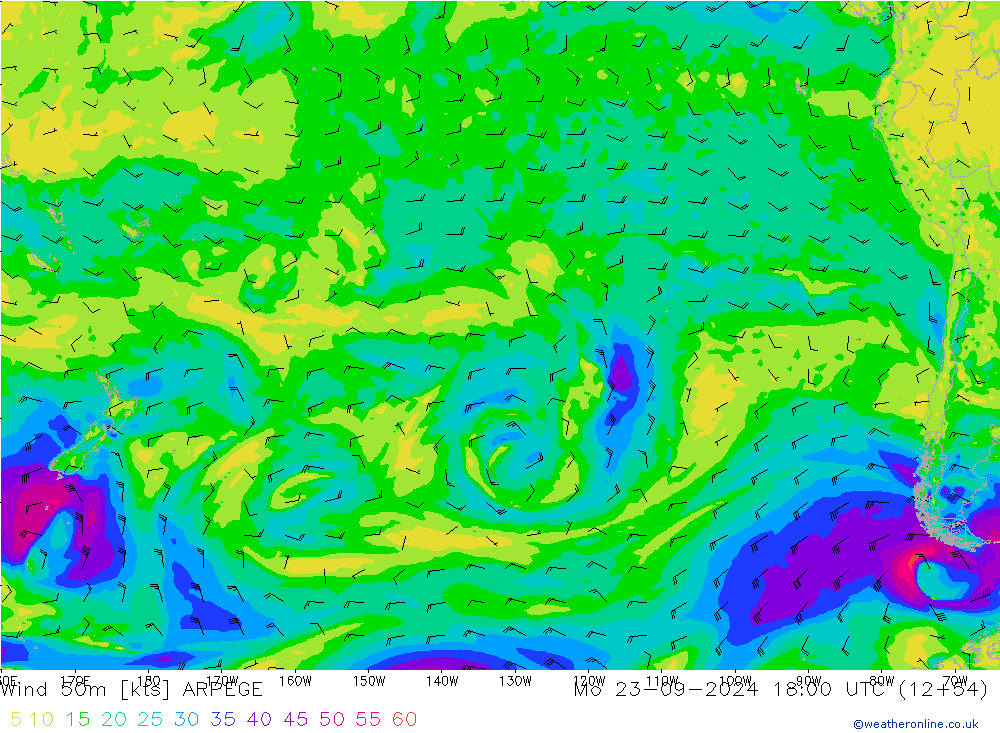 Vento 50 m ARPEGE Seg 23.09.2024 18 UTC