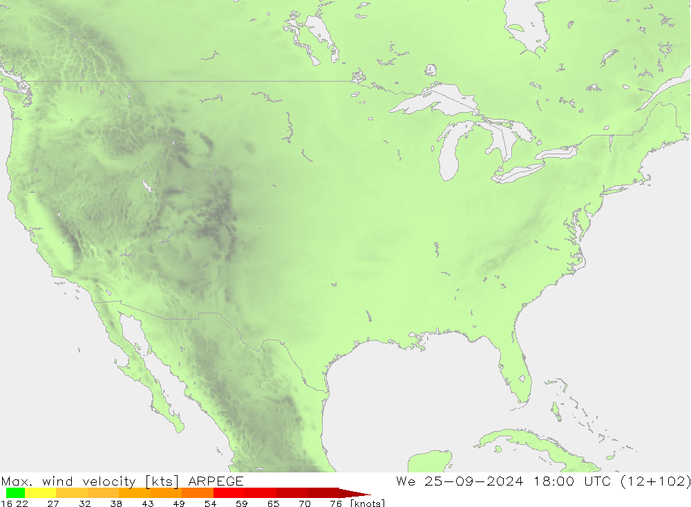 Max. wind velocity ARPEGE We 25.09.2024 18 UTC