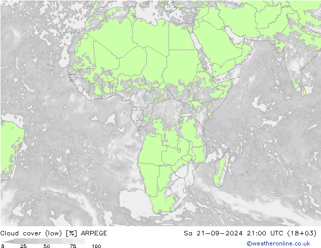 Bewolking (Laag) ARPEGE za 21.09.2024 21 UTC