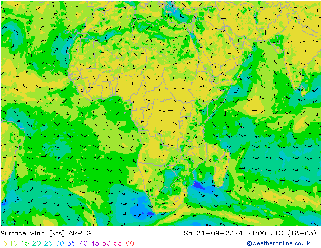 Surface wind ARPEGE Sa 21.09.2024 21 UTC