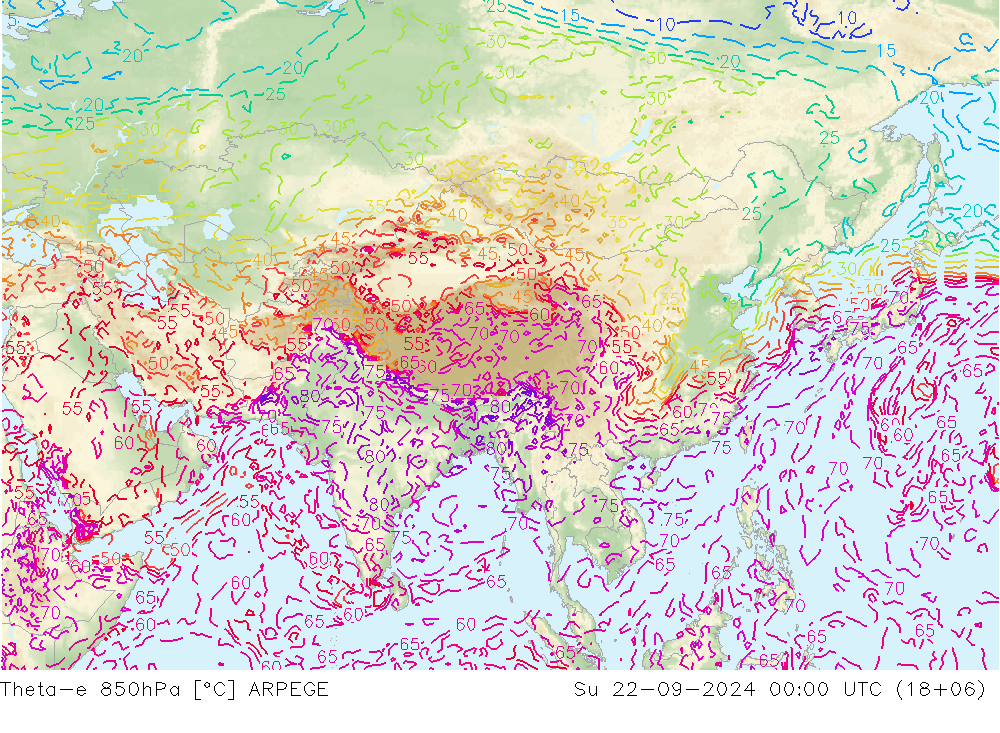 Theta-e 850hPa ARPEGE Su 22.09.2024 00 UTC