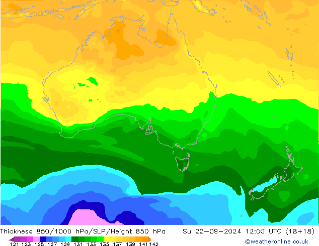 Thck 850-1000 hPa ARPEGE dom 22.09.2024 12 UTC