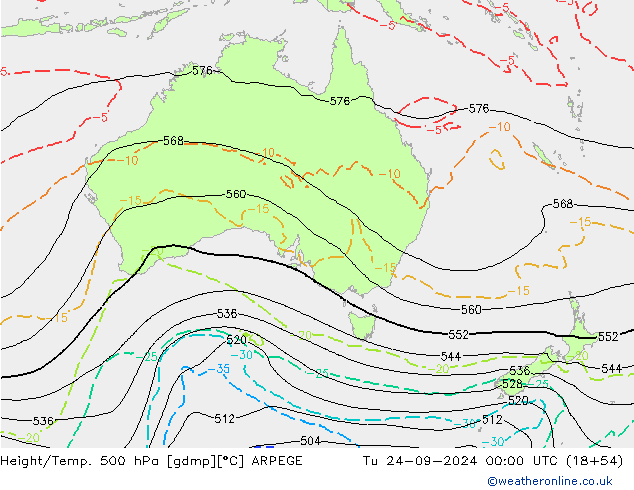 Hoogte/Temp. 500 hPa ARPEGE di 24.09.2024 00 UTC