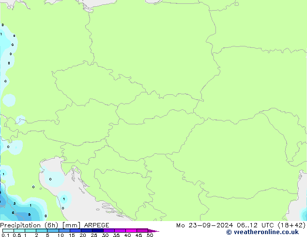 Precipitation (6h) ARPEGE Mo 23.09.2024 12 UTC