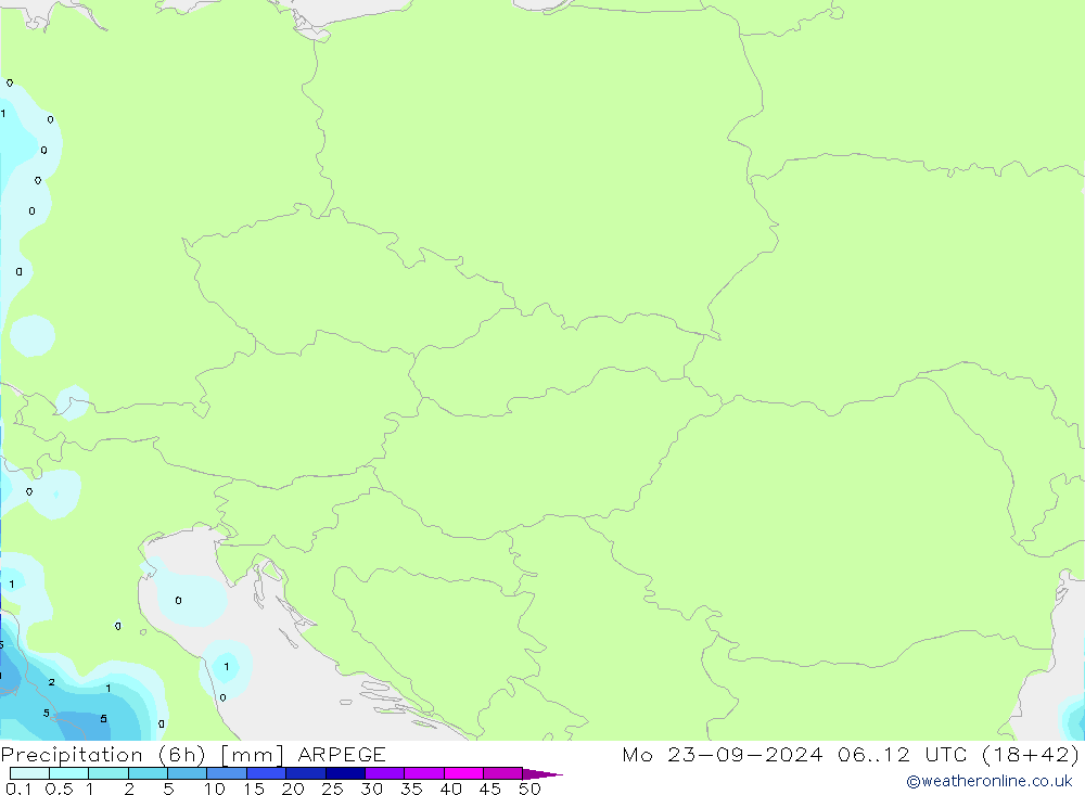 Precipitation (6h) ARPEGE Mo 23.09.2024 12 UTC