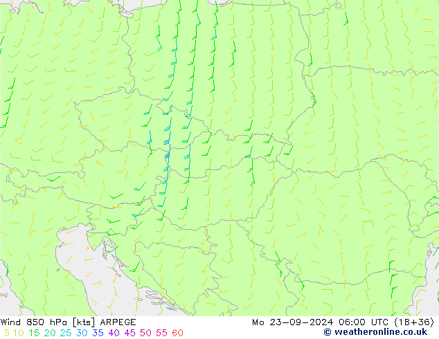 Wind 850 hPa ARPEGE ma 23.09.2024 06 UTC