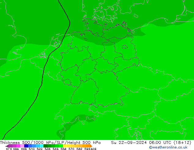 Thck 500-1000hPa ARPEGE Su 22.09.2024 06 UTC