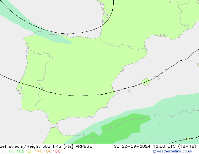 Jet stream/Height 300 hPa ARPEGE Su 22.09.2024 12 UTC