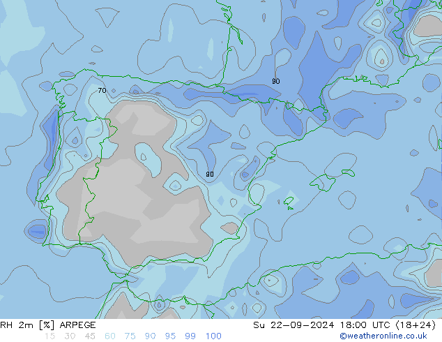 RH 2m ARPEGE dom 22.09.2024 18 UTC