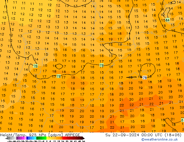 Height/Temp. 925 hPa ARPEGE Su 22.09.2024 00 UTC