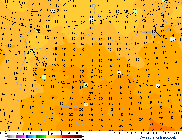 Height/Temp. 925 hPa ARPEGE Di 24.09.2024 00 UTC