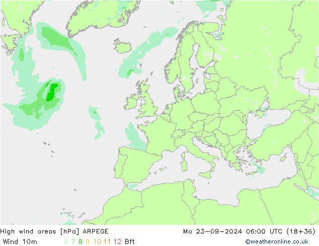 Windvelden ARPEGE ma 23.09.2024 06 UTC