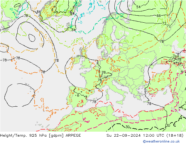 Height/Temp. 925 hPa ARPEGE Su 22.09.2024 12 UTC