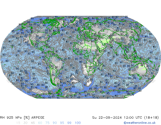 RH 925 hPa ARPEGE Ne 22.09.2024 12 UTC