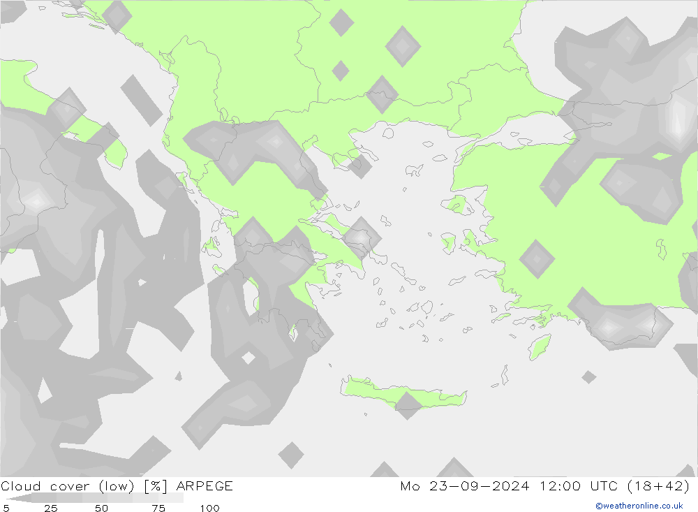 Cloud cover (low) ARPEGE Mo 23.09.2024 12 UTC