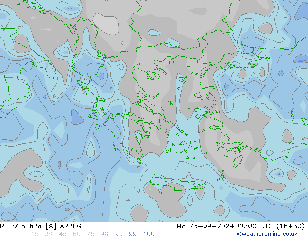 RH 925 hPa ARPEGE Mo 23.09.2024 00 UTC