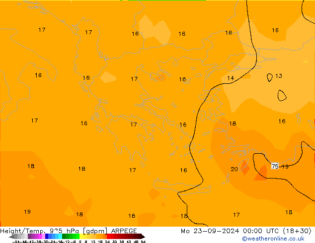 Height/Temp. 925 hPa ARPEGE Mo 23.09.2024 00 UTC