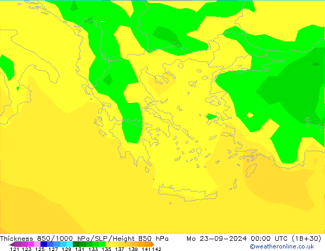 Schichtdicke 850-1000 hPa ARPEGE Mo 23.09.2024 00 UTC