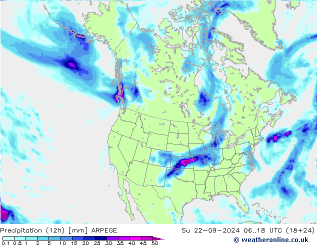 降水量 (12h) ARPEGE 星期日 22.09.2024 18 UTC