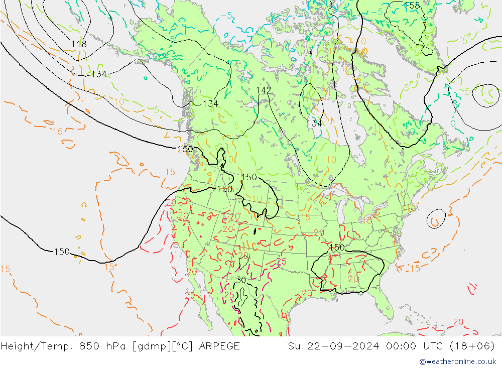 Height/Temp. 850 hPa ARPEGE 星期日 22.09.2024 00 UTC