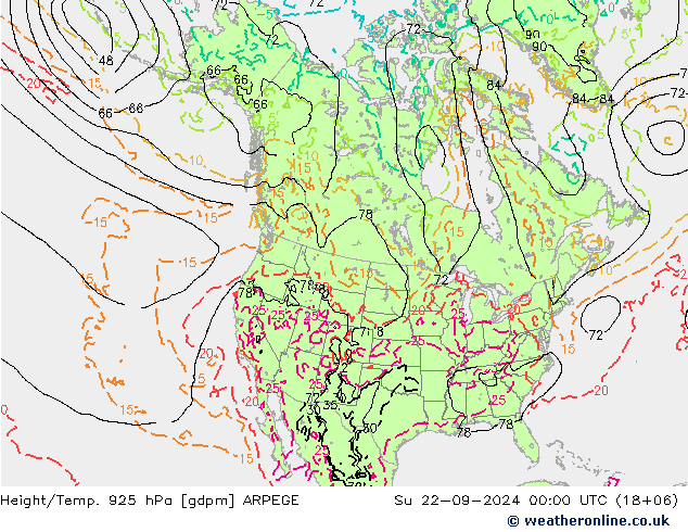 Height/Temp. 925 hPa ARPEGE Dom 22.09.2024 00 UTC