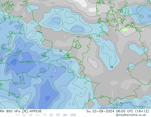 RH 850 hPa ARPEGE Dom 22.09.2024 06 UTC