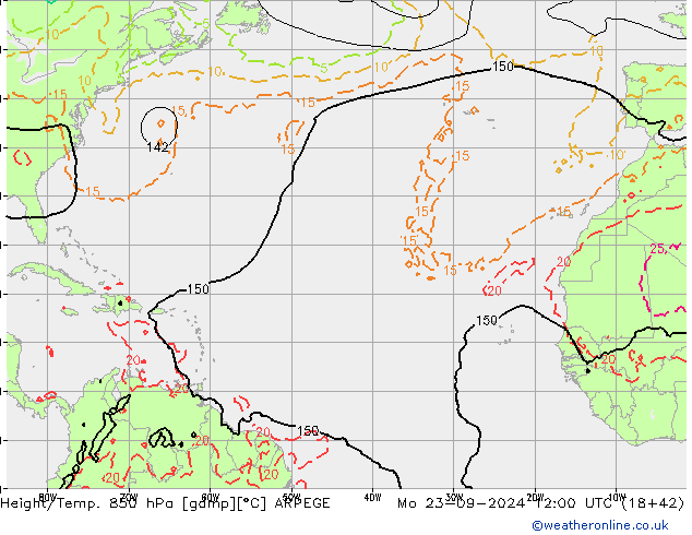 Height/Temp. 850 hPa ARPEGE Mo 23.09.2024 12 UTC