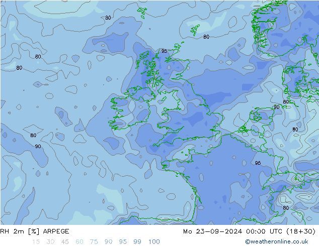 RH 2m ARPEGE Mo 23.09.2024 00 UTC