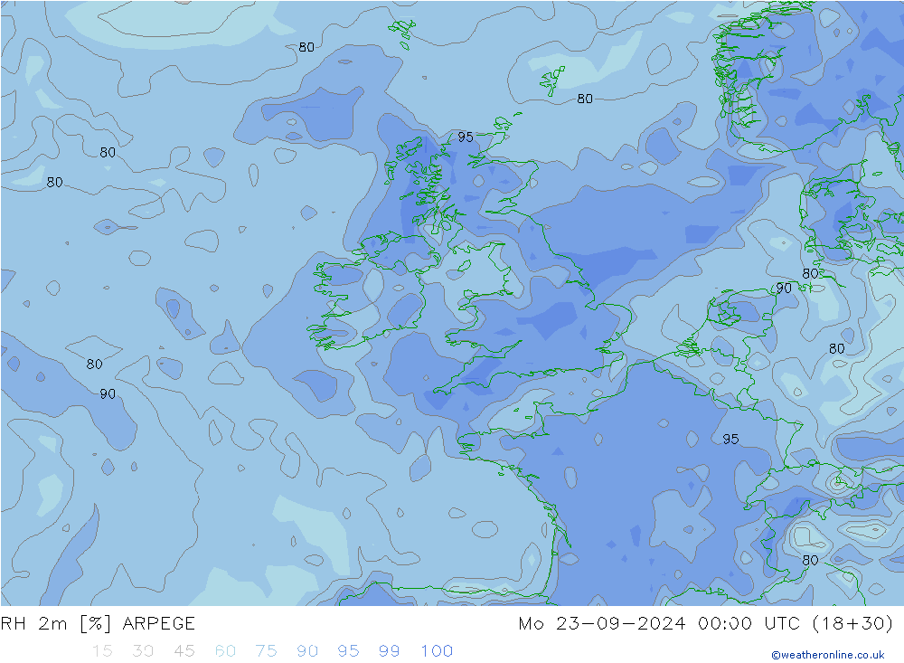 RH 2m ARPEGE Mo 23.09.2024 00 UTC